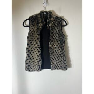 One Girl Who Black Mixed Media Rabbit Fur Vest Sz M